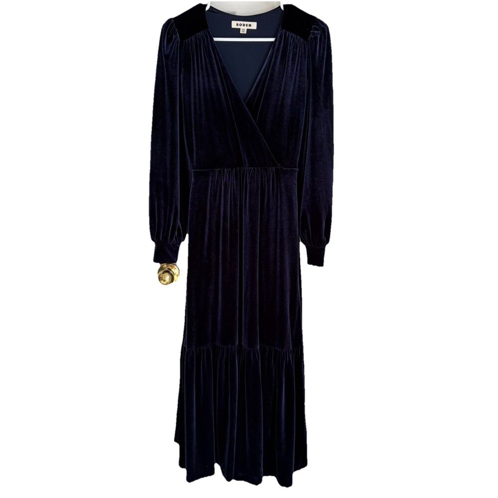 Boden Ophelia Velvet Midi Wrap Dress Women’s US Size 2R Dark Blue